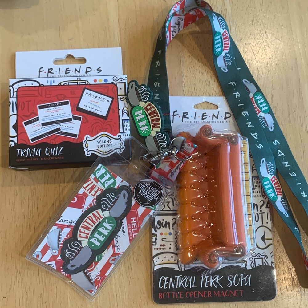 FRIENDS   Magnetic bottle opener.Lanyard and second addition trivia cards